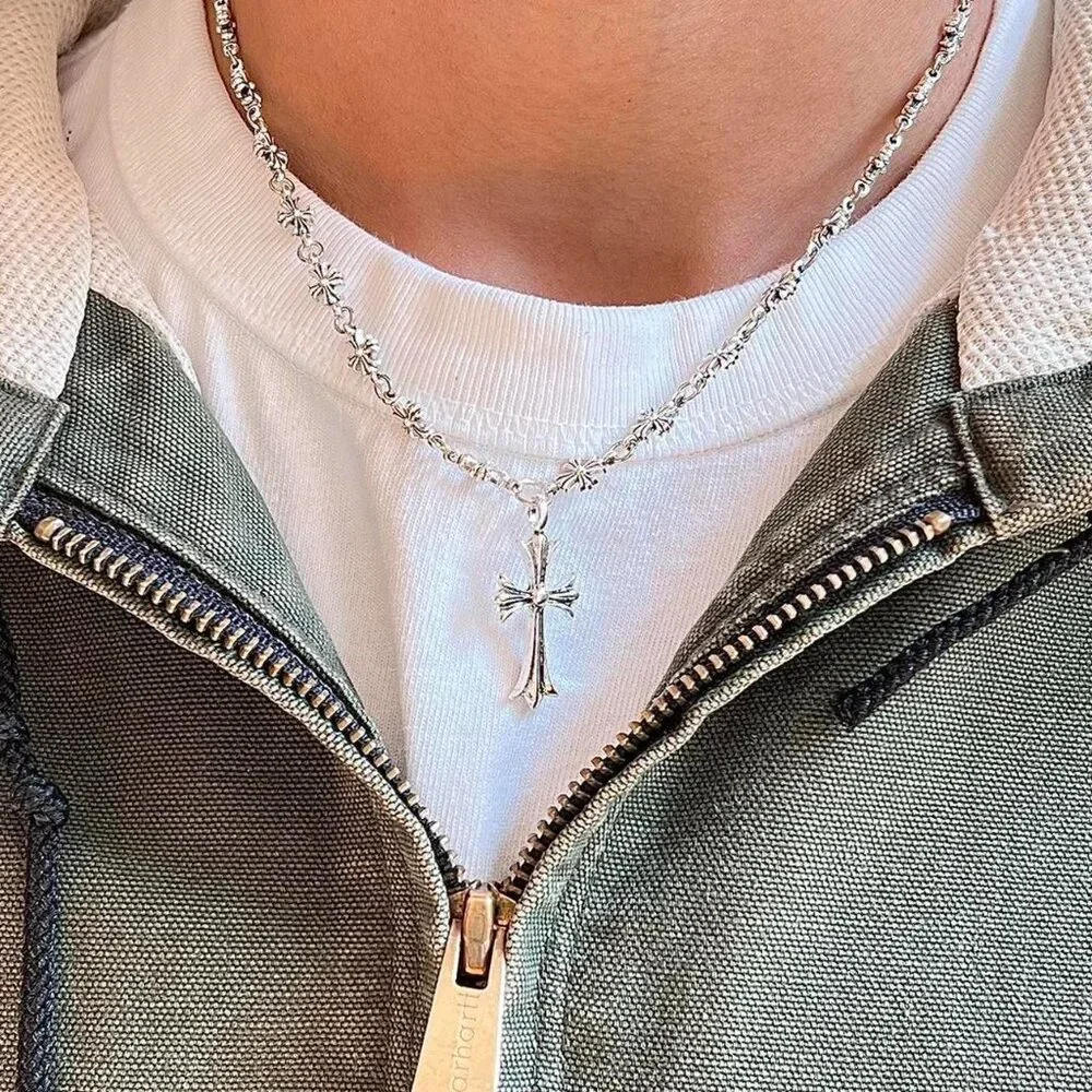 y2k grunge silver cross pendant necklace
